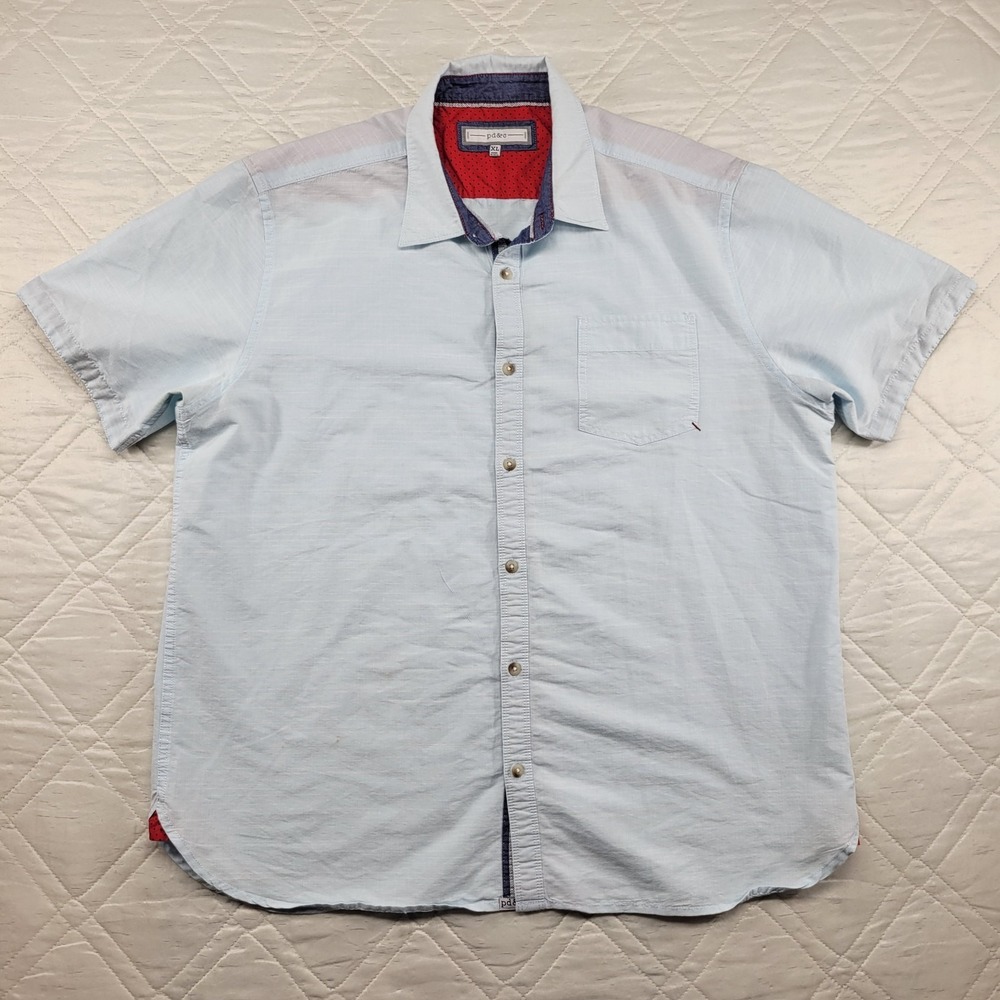 pd&c light blue button front short sleeve casual shirt size XL